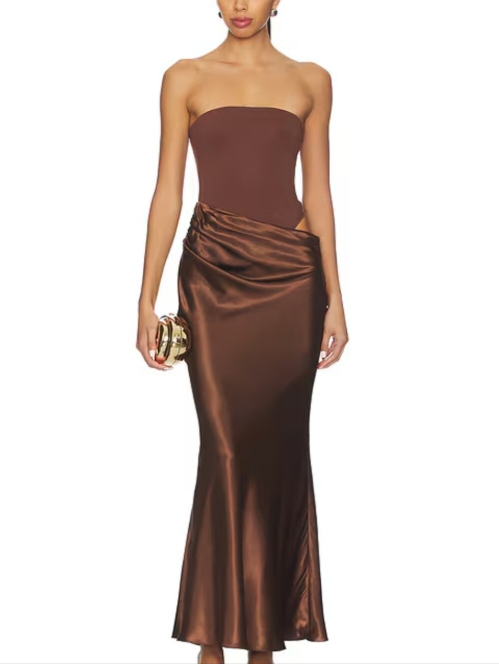 All the Ways Strapless exposed hip maxi dress  in Chocolate Brown size M NwTS